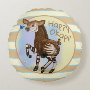 Happy Okapi! Round Pillow