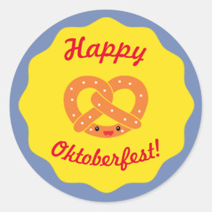 "Happy Oktoberfest!" Sticker with Smiling Pretzel