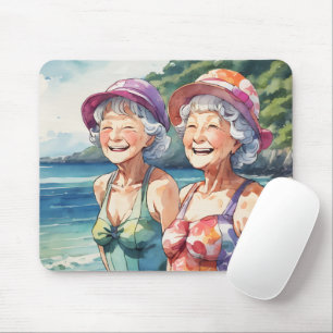 Happy Old Ladies On The Beach Mouse Pad