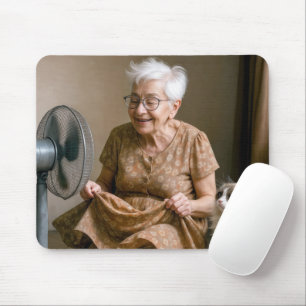 Happy Old Lady Cooling Off By a Fan Mouse Pad