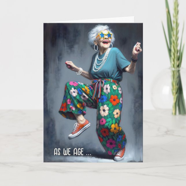 Happy Old Lady Dancing  Card (Front)