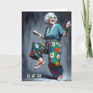 Happy Old Lady Dancing  Card