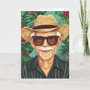 Happy Old Man Tropics Retriement Holiday Card