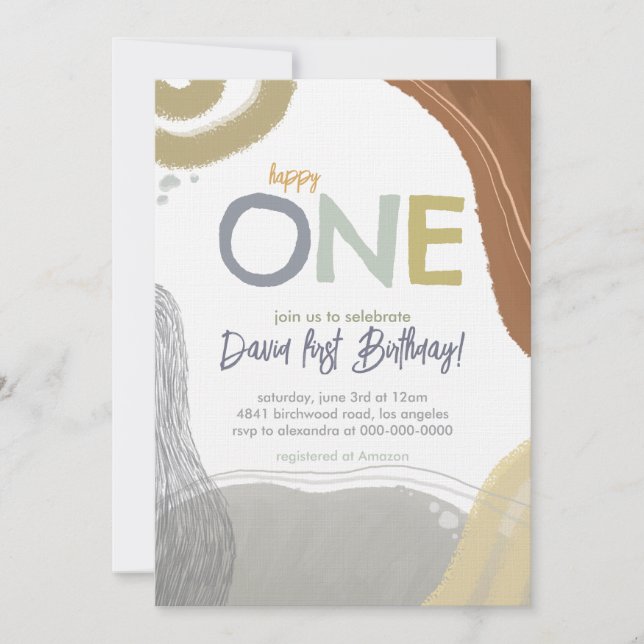 Happy One First Birthday boy Invitation (Devant)