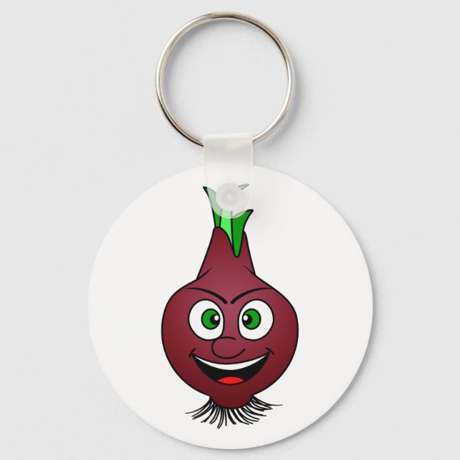 Happy Onion Vegan Vegetable Illustration Keychain (Front)