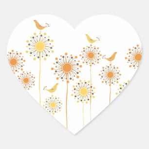 Happy Oragne Birds Heart Sticker