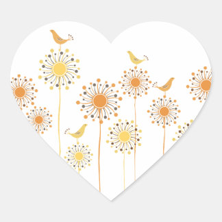 Happy Oragne Oiseaux Coeur Sticker
