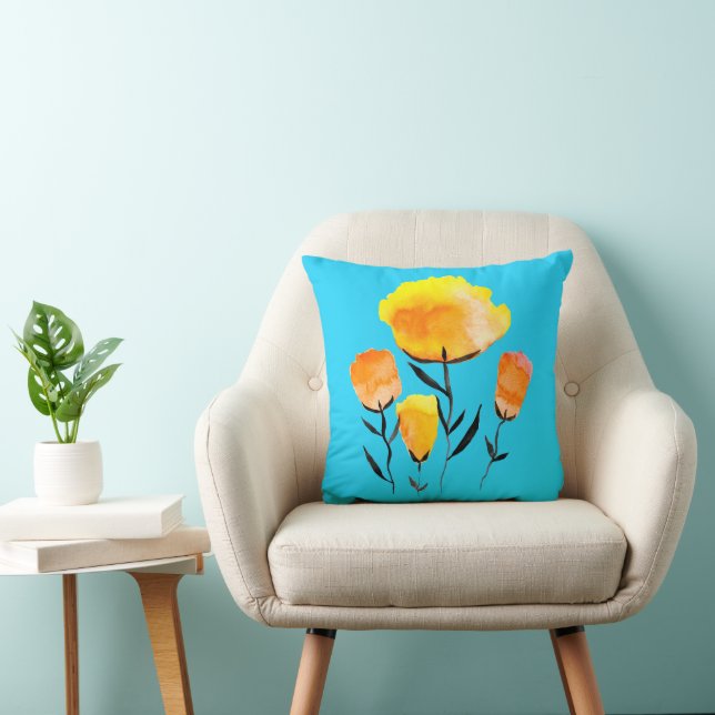 Happy orange and yellow flowers throw pillow (Chair)