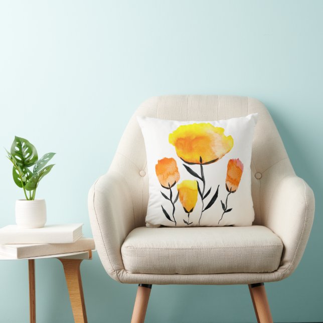Happy orange and yellow flowers throw pillow (Chair)