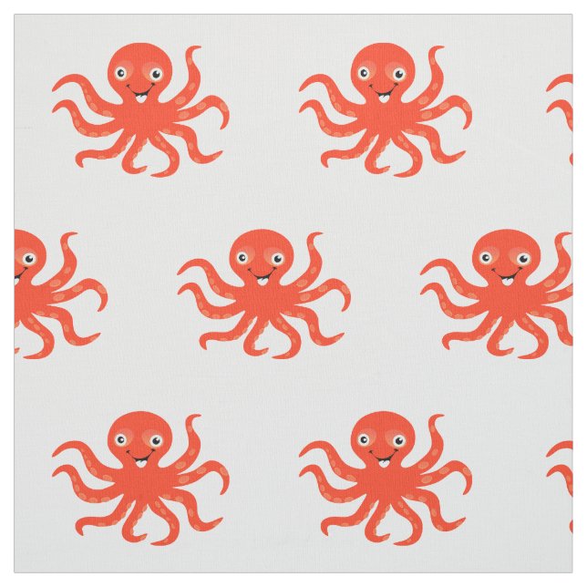 Happy Orange Cartoon Octopus Fabric (Swatch)