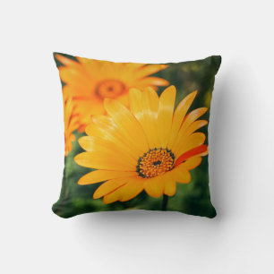 Happy Orange Daisy Flowers Cushion Throw Pillow