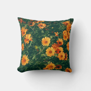 Happy Orange Daisy Flowers Cushion Throw Pillow