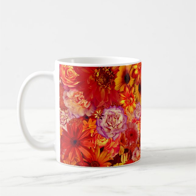 Happy Orange Flower Field Garden Coffee Mug (Left)