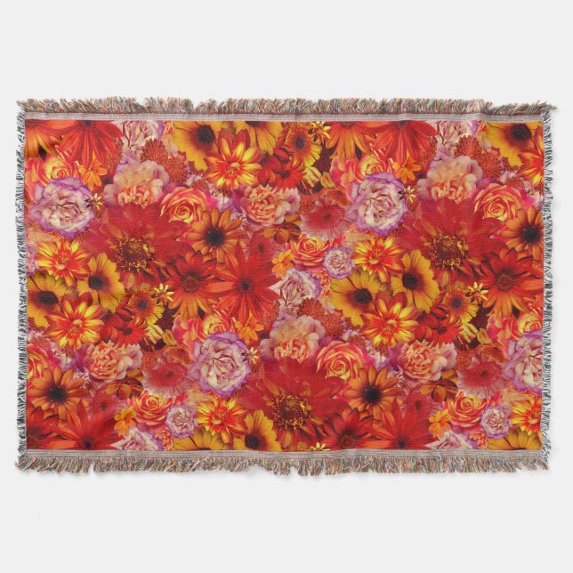 Happy Orange Flower Field Garden Throw Blanket (Front)