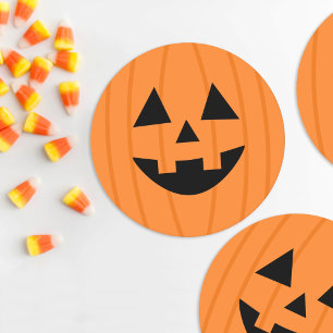 Happy Orange Jack o Lantern Smiling Face Round Paper Coaster