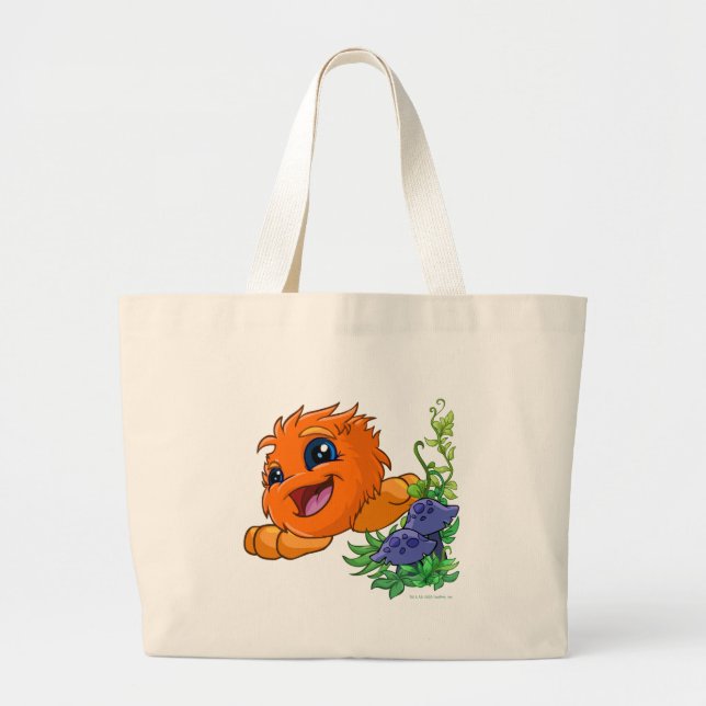 Happy orange JubJub in Neopia Central Large Tote Bag (Front)