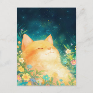 Happy Orange Kitten Starry Night Postcard
