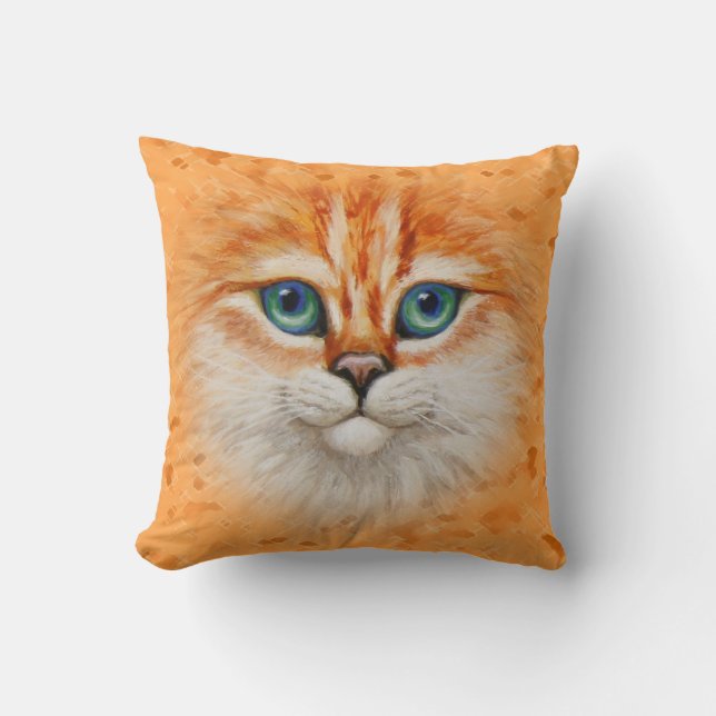 Happy Orange Kitty Face Throw Pillow (Front)