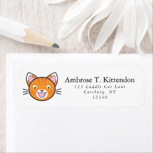 Happy Orange Striped Tabby Kawaii Cartoon Cat Face