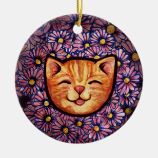 Happy Orange tabby Cat                 Ceramic Ornament
