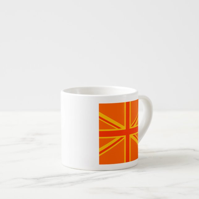 Happy Orange Union Jack British Flag Swag Espresso Cup (Front Right)