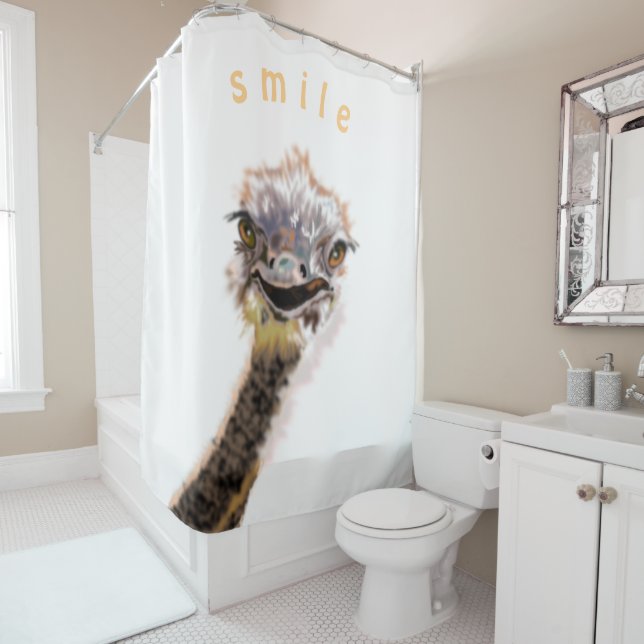 Happy Ostrich Funny Shower Cusrtain Your Text (In Situ)