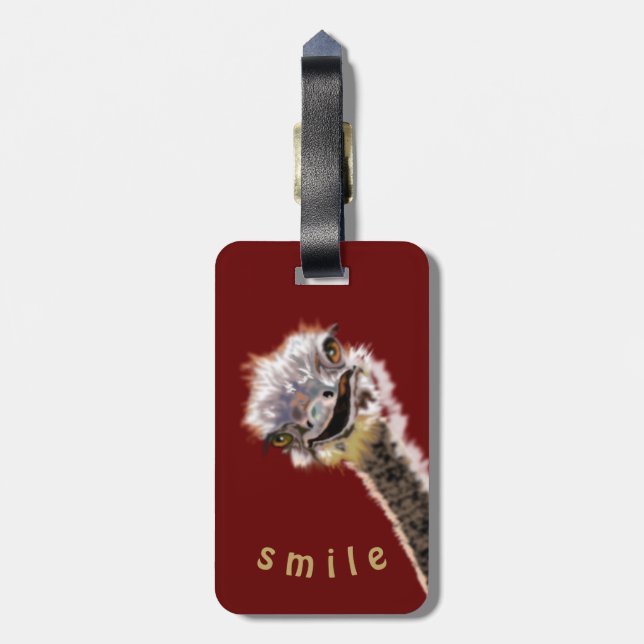 Happy Ostrich Luggage Tag (Back Vertical)