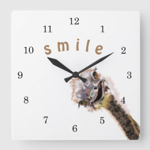 Happy Ostrich Square Wall Clock