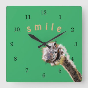 Happy Ostrich - Square Wall Clock