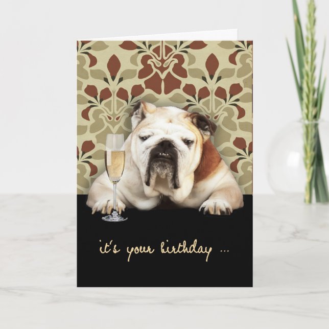 happy over the hill birthday, humour, bulldog card (Front)