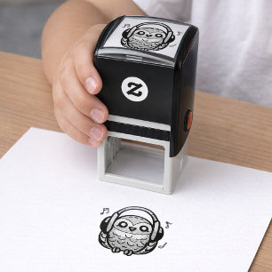 Happy Owl with headphones listening to music. Self-inking Stamp