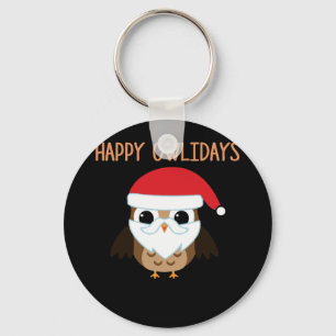 Happy Owlidays Christmas Owl for Owl Lovers Keychain