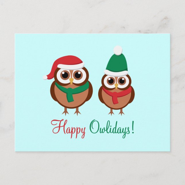 Happy Owlidays Holiday Postcard (Front)