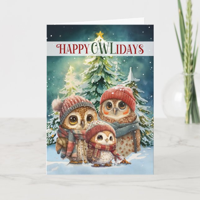 Happy OWLidays Woodland Creatures Holiday Card (Front)