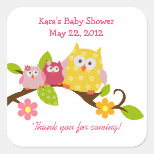 Happy Owls Baby Girls Twin Shower Sticker