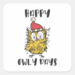 Happy Owly Days Funny Santa Owl Square Sticker