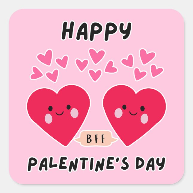 HAPPY PALENTINE'S DAY CUTE LOVE HEART SQUARE STICKER (Front)