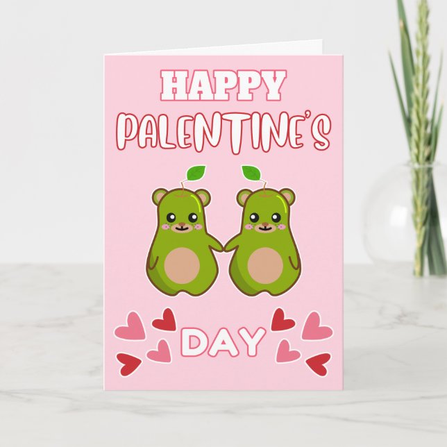 HAPPY PALENTINE'S DAY Cute Pear Bear Pair Holiday Card (Front)