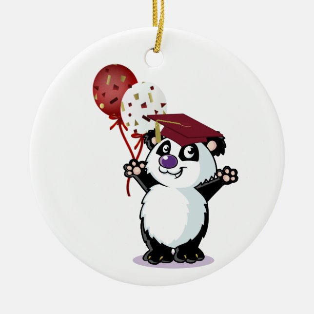 Happy Panda Bear Graduate Ceramic Ornament (Front)
