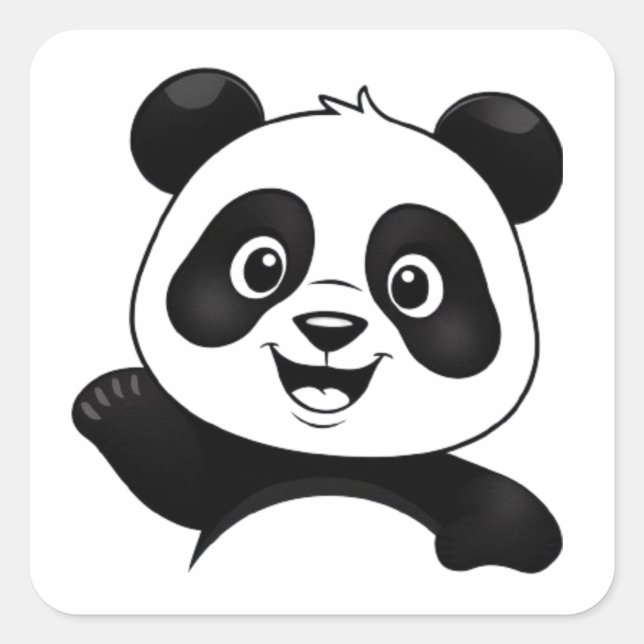 HAPPY PANDA CUTE  SQUARE STICKER (Front)