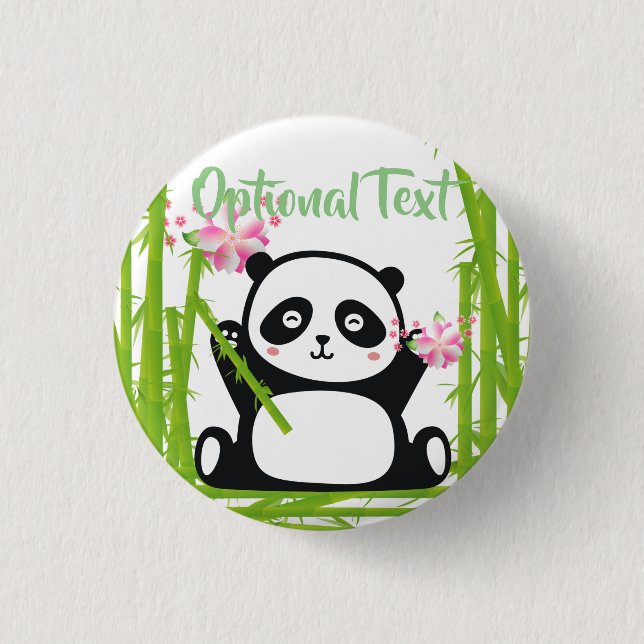 Happy Panda with Bamboo & Cherry Blossom  1 Inch Round Button (Front)
