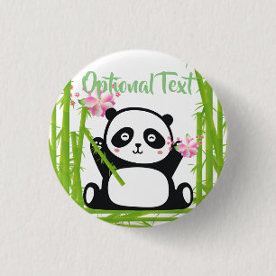 Happy Panda with Bamboo & Cherry Blossom 1 Inch Round Button