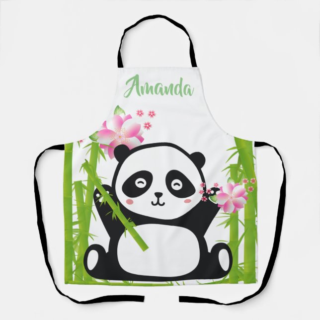 Happy Panda with Bamboo & Cherry Blossom Apron (Front)