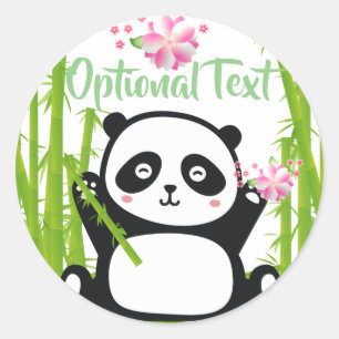 Happy Panda with Bamboo & Cherry Blossom Classic Round Sticker