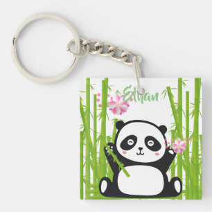 Happy Panda with Bamboo & Cherry Blossom Keychain