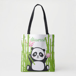 Happy Panda with Bamboo & Cherry Blossom Tote Bag