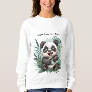 Happy panda with coffee sweatshirt