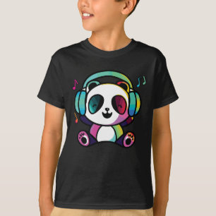 Happy Panda with headphones listening to music.  T-Shirt
