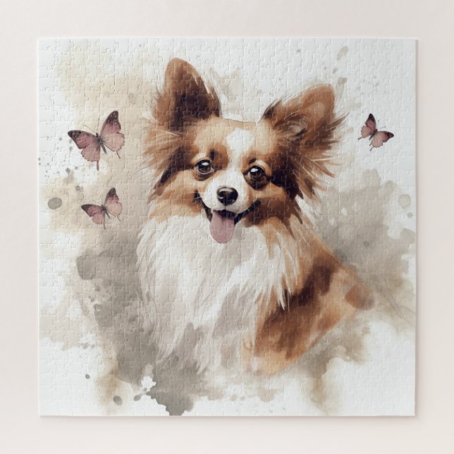 Happy Papillon Dog Watercolor Jigsaw Puzzle (Vertical)