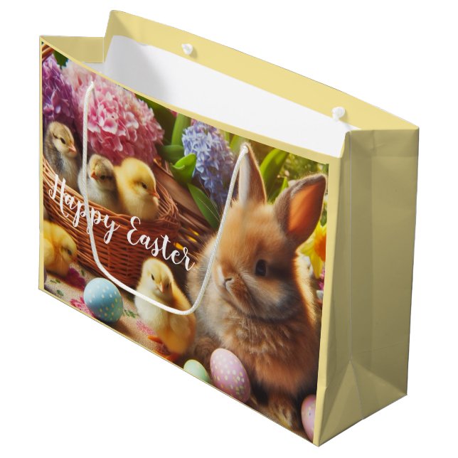 Happy Pâques adorable sac cadeau en papier de vaca (Devant Angle)